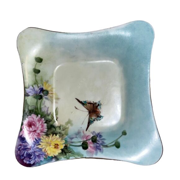 Cacilie butterfly roses Salad Dessert Plate 8 Inch saquare bavarian vintage rare - Picture 1 of 8